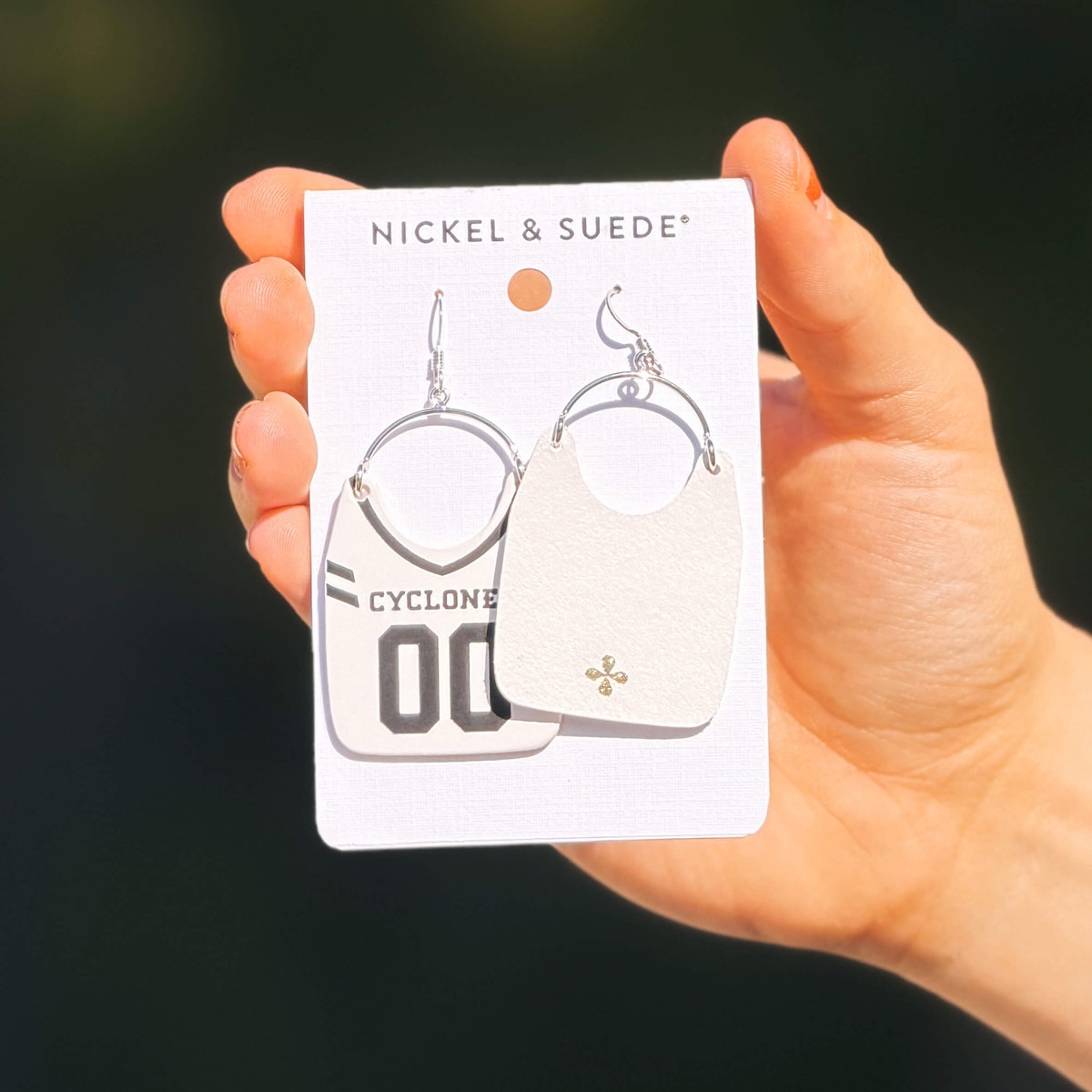 Cyclones White with Black Football Jersey Silver Earrings